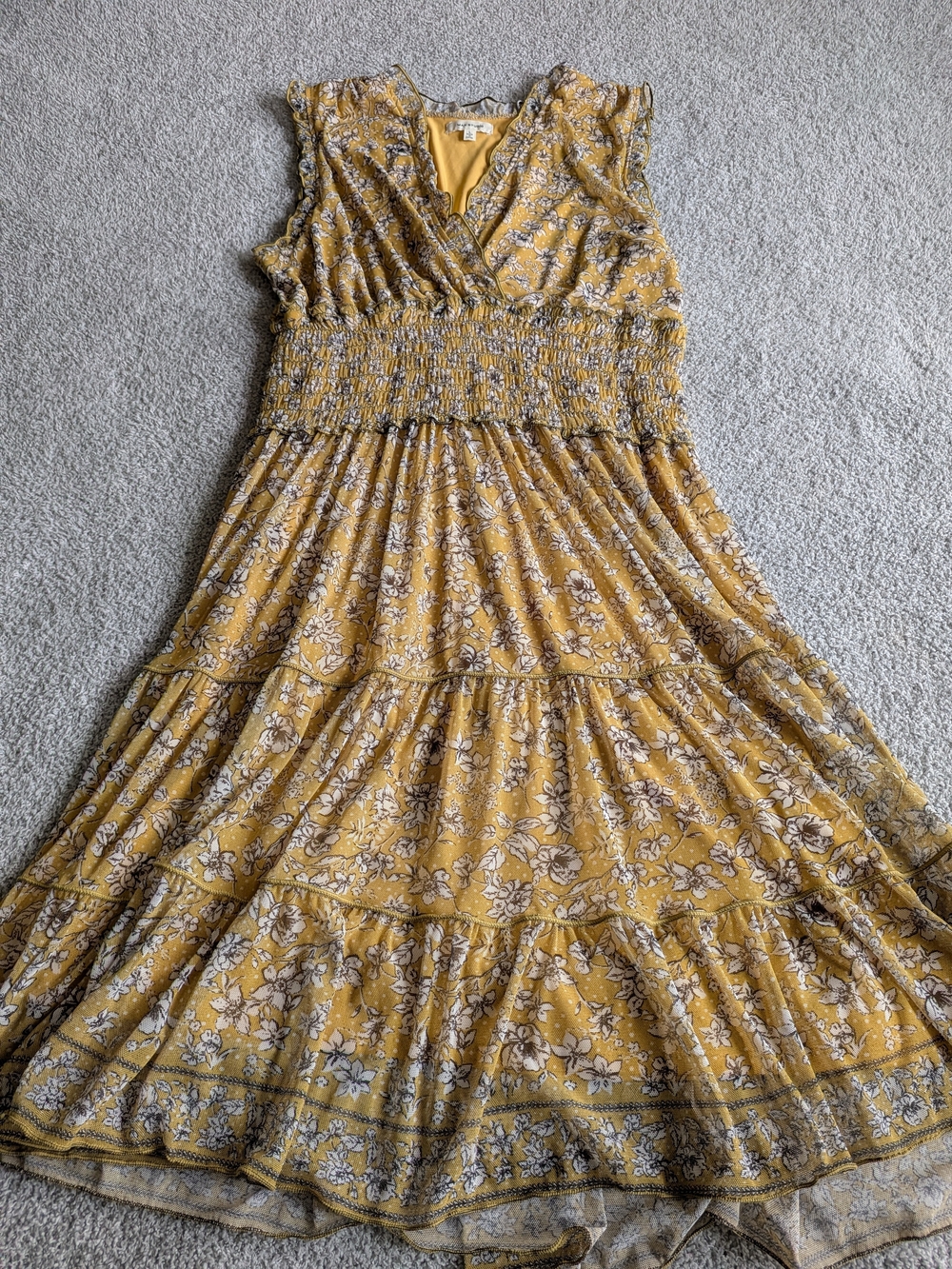 🌼B2G1🌼 Max Studio Yellow Floral Tiered Midi Dress